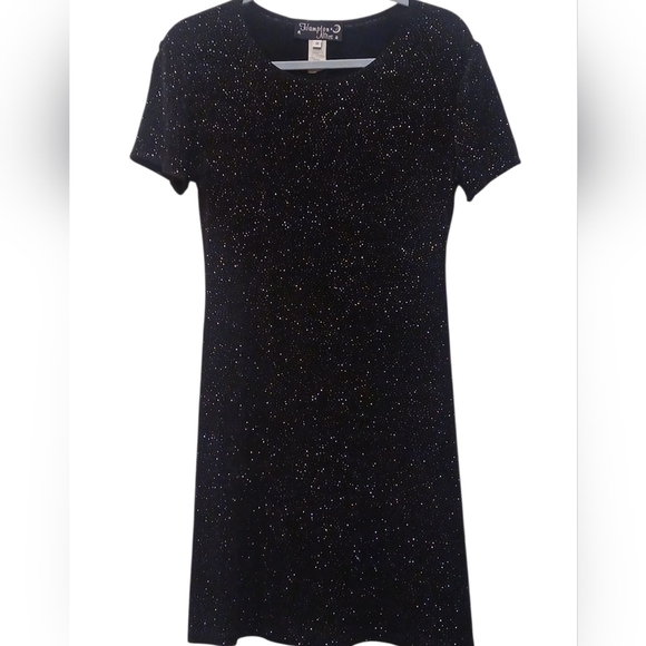 Hampton Nites - Black Mini Dress W/ Sparkles Through Out , Short Sleeve, Size 8 - Picture 4 of 11